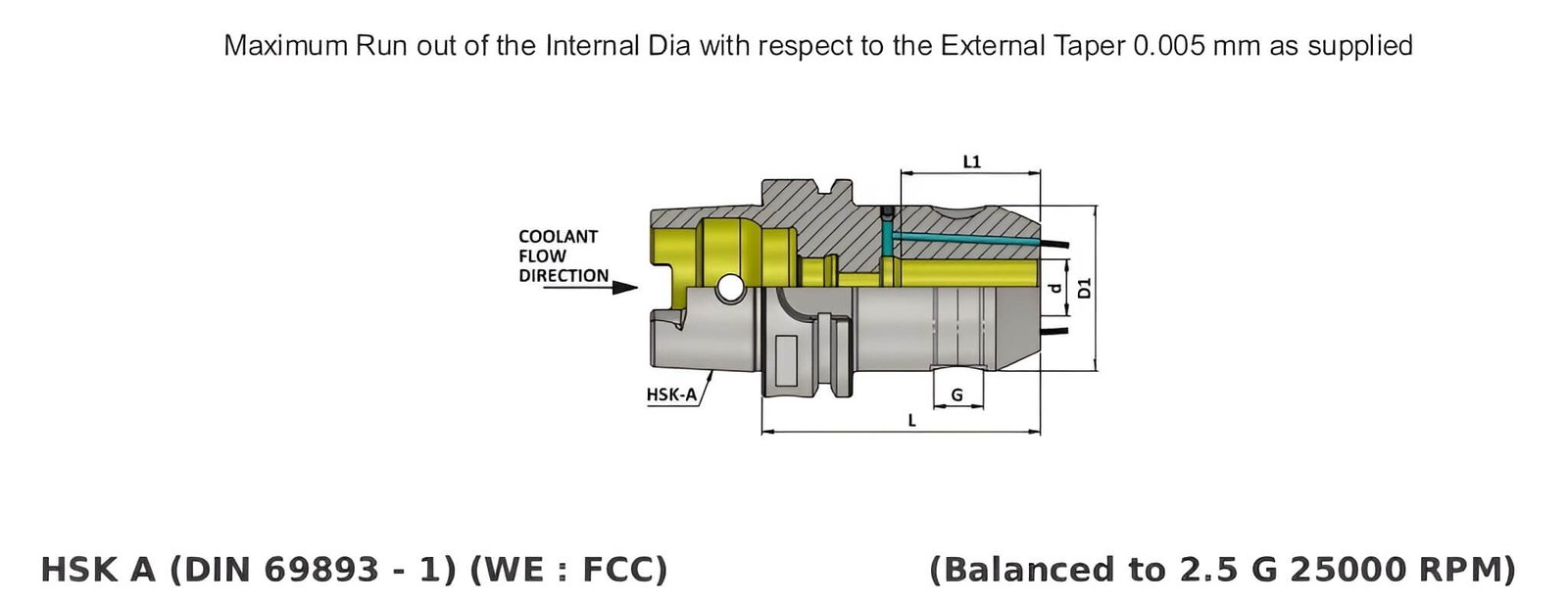 HSK-A 50 WE16 080 Weldon Type Holder With Face Coolant Channel (FCC) AD+B/2.5G 25000SL